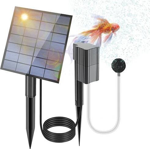 Solární provzdušňovač jezírka, 2,5 W/7 V, vzduchové čerpadlo, okysličovač, 0,6 l/min, solární čerpadlo pro jezírko s 1 bublinkovým kamenem a zemním trnem pro venkovní použití, zahrada, rybník, hydroponie