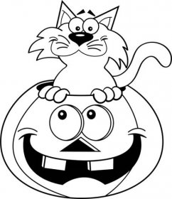 Kreslená kočka uvnitř dýně — Ilustrace