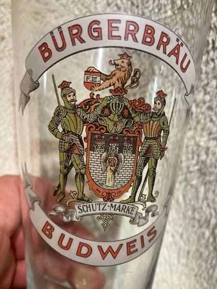 VZÁCNÝ KUS - velký pohár na pivo z pivovaru BUDWEIS - České Budějovice - Nápojový průmysl