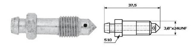 Odvzdušňovací šroub brzdy 3/8 x 24UNF S10 délka 37,5