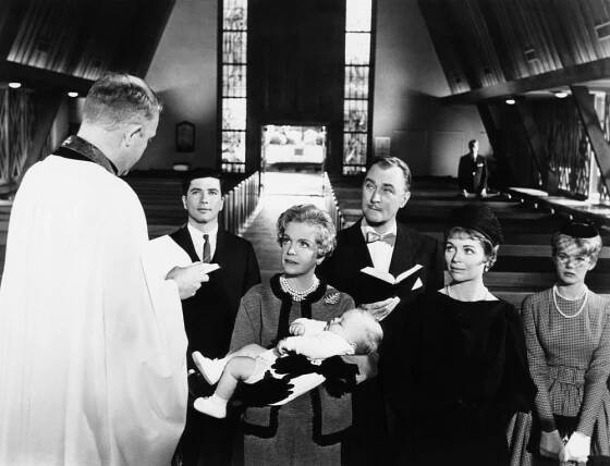 SUSAN SLADE, from left, James Peter Farmer, Bert Convy, Natalie Schafer, Brian Aherne, Dorothy McGuire, Connie Stevens, 1961