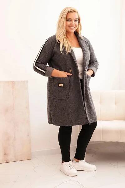 Oversize kabát z umělého beránka s velkými kapsami model 5274-1 grafitový