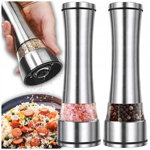 2x MLÝNEK NA SŮL A PEPŘ OCELOVÉ DRTIČE NA KOŘENÍ ELEGANTNÍ