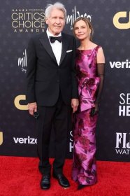 Harrison Ford and Calista Flockhart attend the 29th Annual Critics Choice Awards at Barker Hangar on January 14, 2024 in Santa Monica, California