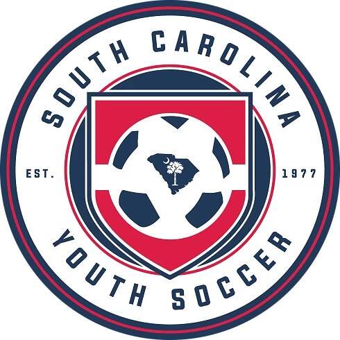 A south carolina youth soccer logo with a soccer ball in the center