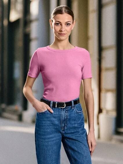 Bavlněné tričko Basic Barva růžová - SINSAY - 647EU-30X