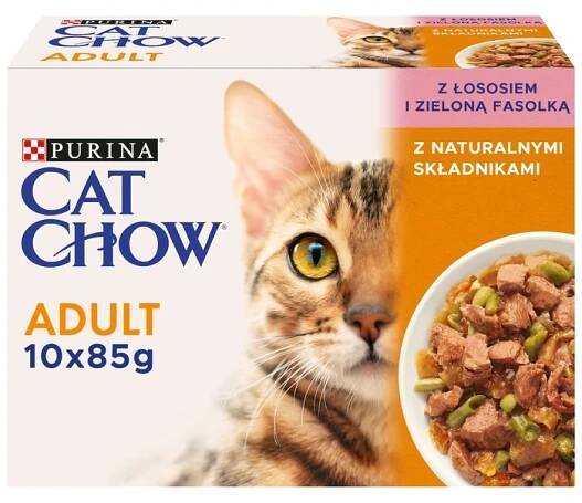 Cat Chow s příchutí lososa a zelenými fazolkami 10x85 g