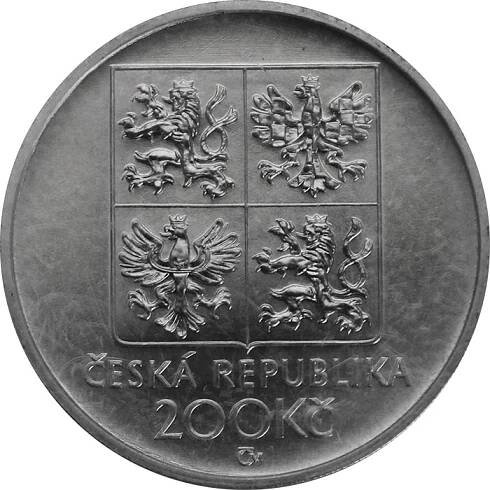 Zadní strana Stříbrná mince 200 Kč František Kmoch 150. výročí narození 1998 Standard