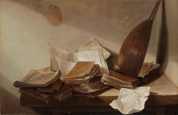 Zátiší s knihami a houslemi, 1628