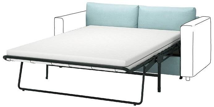 Rozkládací pohovka v béžové barvě VIMLE, moderní, minimalistický design, rozkládací na spaní, světle hnědé čalounění.