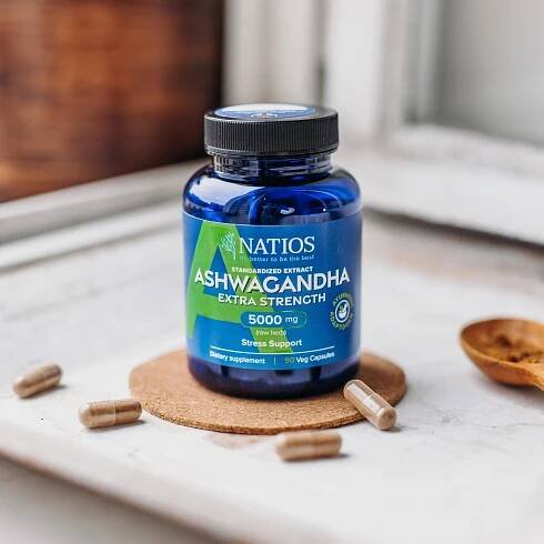 NATIOS Ashwagandha Extract, 5000 mg, Extra Strength, 90 veganských kapslí