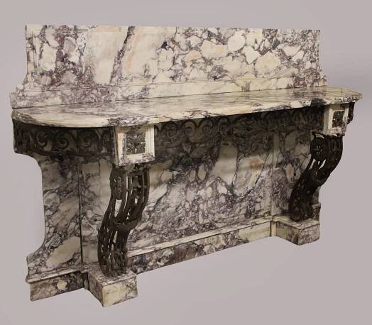 A Palatial Late 19th Century Louis XV Style Wrought Iron and Marble Console