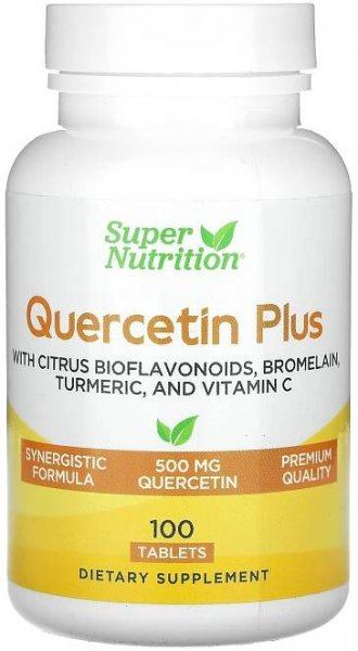 Super Nutrition, Quercetin Plus s quercetinem, vitamínem C, citrusovými bioflavonoidy, bromelainem, kurkumou a vitamínem
