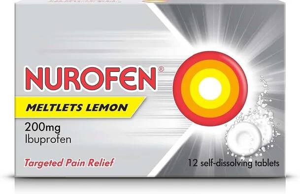 Nurofen Ibuprofen Meltlets, Lemon 200mg, 12 Tablets - Fast Pain, Migraine, Headache Relief, Cold & Flu Medicine for Adult...