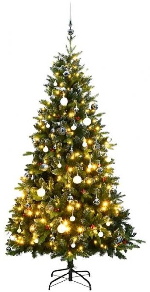 VidaXL Umělý sklápěcí vánoční stromek se 150 LED a koulemi 150 cm