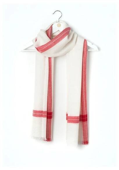 Bíločervená kašmírová šála Bel cashmere Julia, 200 x 67 cm