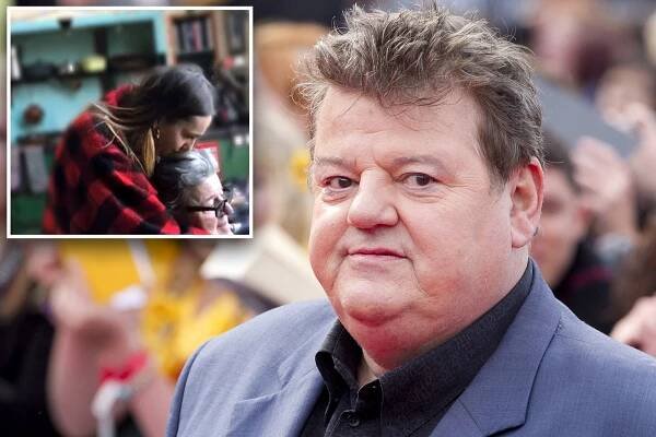 Robbie Coltrane, and a photo of him and daughter Annie McMillan.