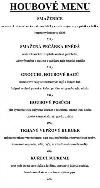 Houbové menu - Restaurace Želivárna