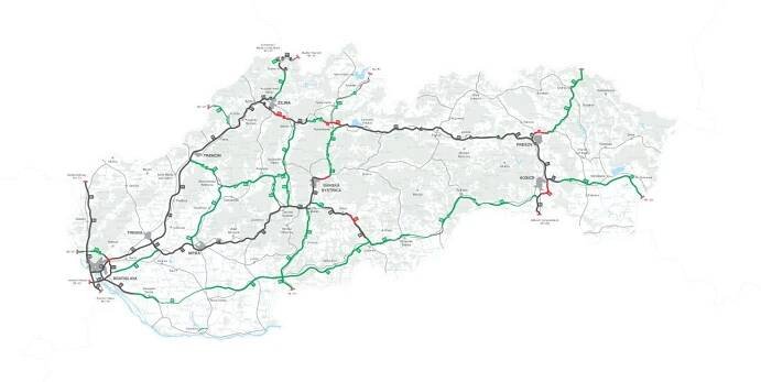 Aktuální mapa dálnic na Slovensku