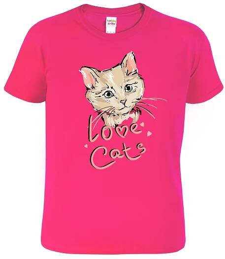 Dětské tričko s kočkou - Love Cats Velikost: 8 let / 134 cm, Barva: Růžová (Fuchsia)