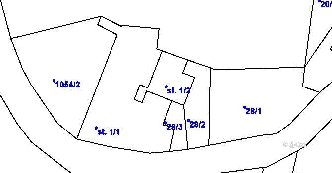 Parcela st. 1/2 v KÚ Miřetín, Katastrální mapa