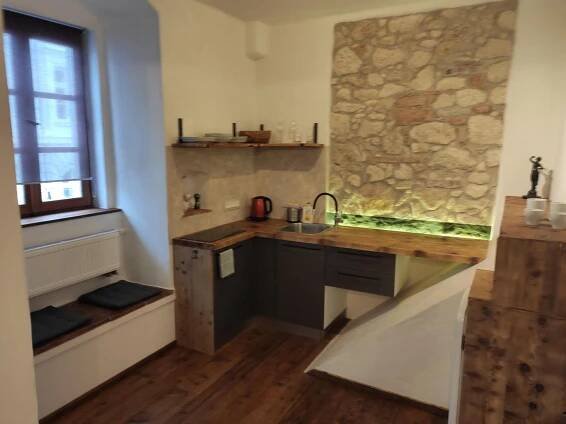 Kuchyň nebo kuchyňský kout v ubytování Apartmany Antico