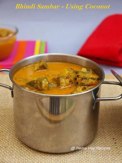 Bendekai Huli or Bhindi Sambar - Using Coconut