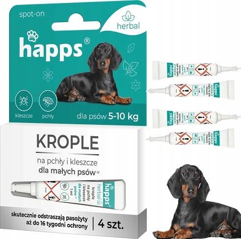 HAPPS Kapky na blechy a klíšťata pro malé psy do 10 kg. Přípravek - 4 Ks
