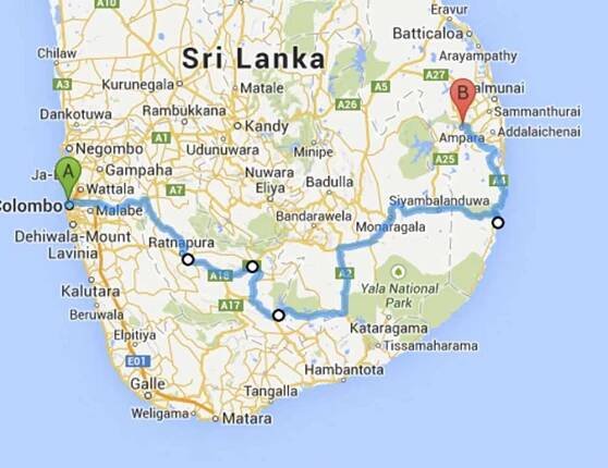 The 98 bus route in Sri Lanka