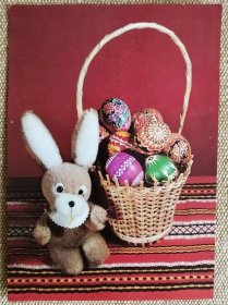 Retro Radostné Velikonoce - kraslice, košíček, loutka králíčka