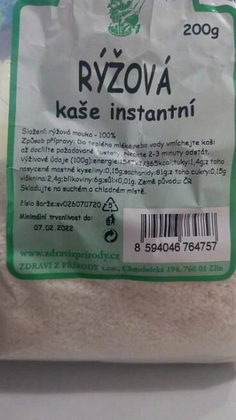 Podrobné informace o potravině Rýžová kaše instantní