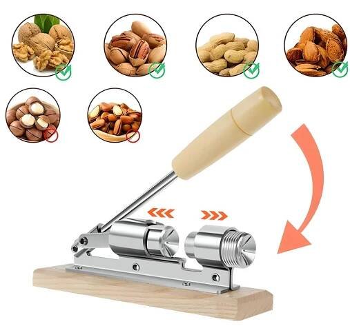 Nussknacker Nussöffner aus Edelstahl und Holz Nüsse Nut Cracker Schraubgewinde Knacker Cracker Haselnussknacker Nuss Nussschraube Silber Retoo