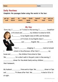 Daily Routines - English ESL Worksheets for distance learning and physical classrooms Worksheets, Reading, Teaching English Grammar, Daily Routine Worksheet, Vocabulary Worksheets, Teaching English, English Lessons For Kids, English Homework, English Grammar Exercises