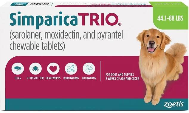 Simparica Trio Chewable Tablet for Dogs, 44.1-88 lbs, (Green Box)