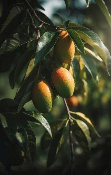 Ripe mango on a mango tree | Pictures of food • Foodiesfeed • Food pictures — ในปี 2025 | การออกแบบโปสเตอร์