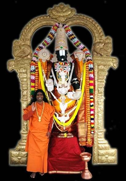 Swami Vishwananda With Lord Venkateswara 4K Wallpaper