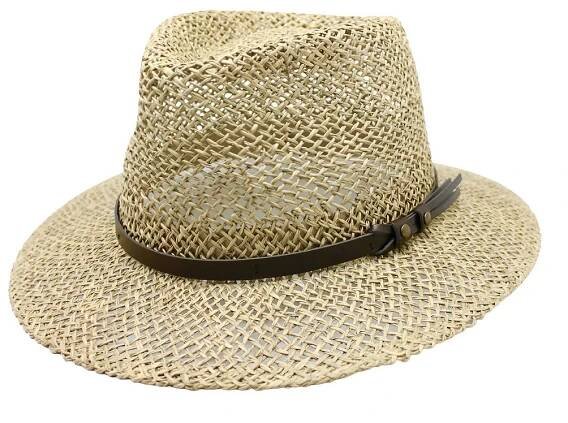 Pánský slaměný klobouk z mořské trávy s koženou stuhou - Fedora