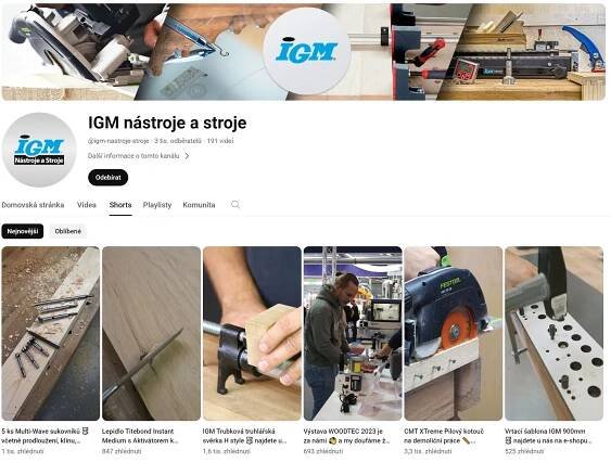 YouTube kanál IGM Nástroje a stroje