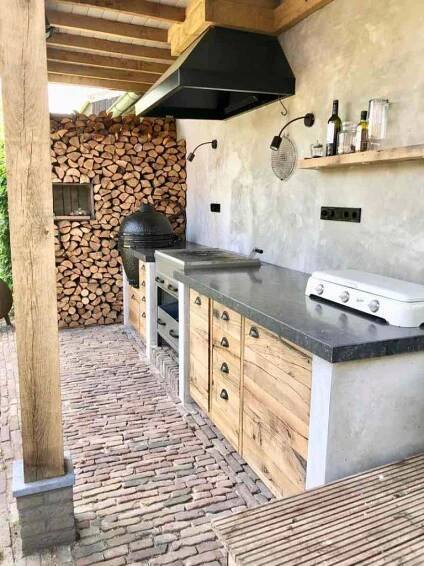 Buitenkeuken inspiratie, van bbq tot overkapping en buitenkeuken zelf maken | Buitenkeukens, Kleine buitenkeukens, Buitenkeuken