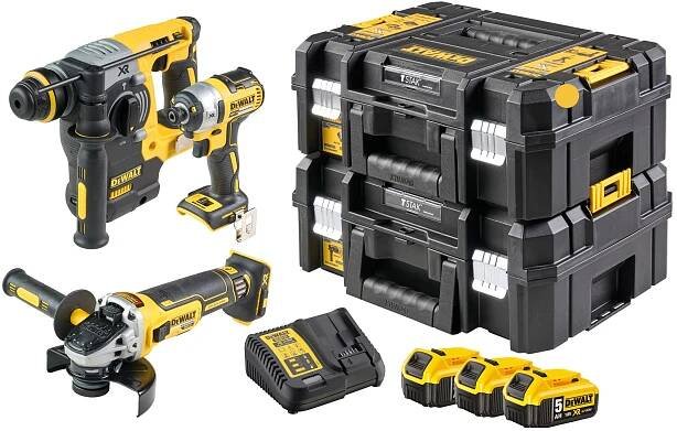 SET aku kladiva, brusky a rázového utahováku DeWALT DCK305P3T-QW 18 V XR, 3x 5.0 Ah