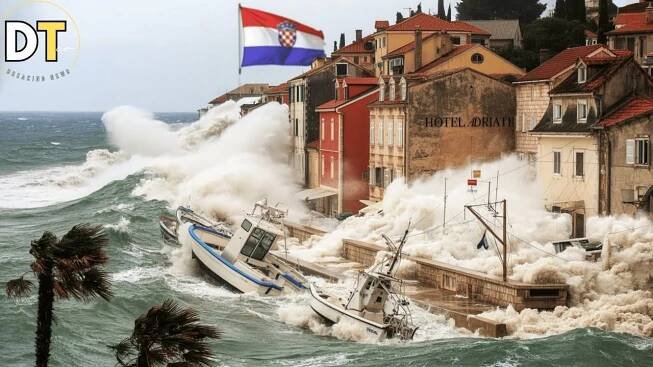 Croatia in Chaos Today! Violent storm and Huge Waves Sink Boats in Rovinj,Istria!