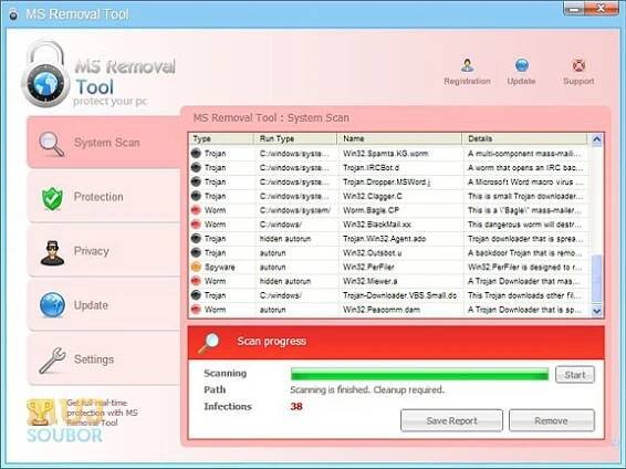 Vzhled programu Microsoft Malicious Software Removal Tool