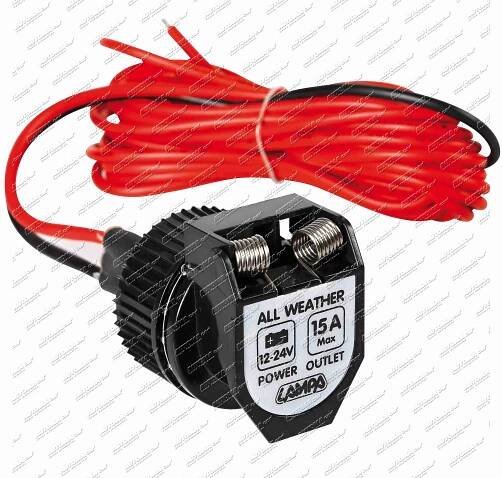 Zásuvka zapalovače voděodolná 12/24V max.15A kabel 3,6m