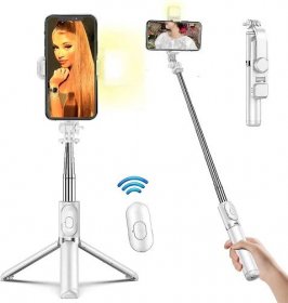 Selfie stick stativ s dálkovým ovládáním a LED kroužkovým světlem,  rozšiřitelný 3 v 1 Selfie stick | Fruugo CZ