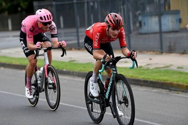 GEELONG AUSTRALIA  JANUARY 29 LR Jonas Rutsch of Germany and Team EF Education  Easypost and Ewen Costiou of France and Team Arkea  Samsic compete in the chase groupduring the 7th Cadel Evans Great Ocean Road Race 2023  Mens Elite a 1743km one day race from Geelong to Geelong  CadelRoadRace  on January 29 2023 in Geelong Australia Photo by Tim de WaeleGetty Images