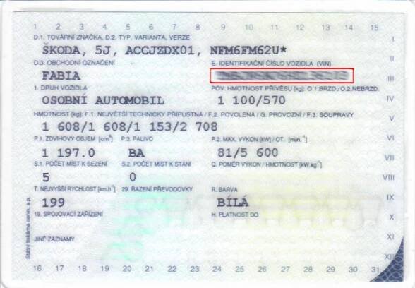 Identifikační číslo vozidla VIN kod