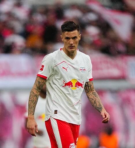 Benjamin Sesko of RB Leipzig during a Bundesliga match.