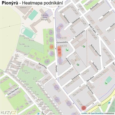 Mapa Pionýrů - Firmy v ulici.