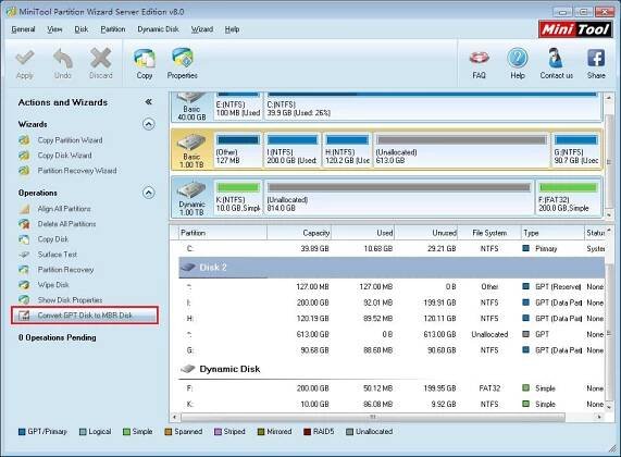 Convert GPT disk to MBR disk without influencing data.