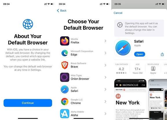 choosing your default browser in iOS 17.4
